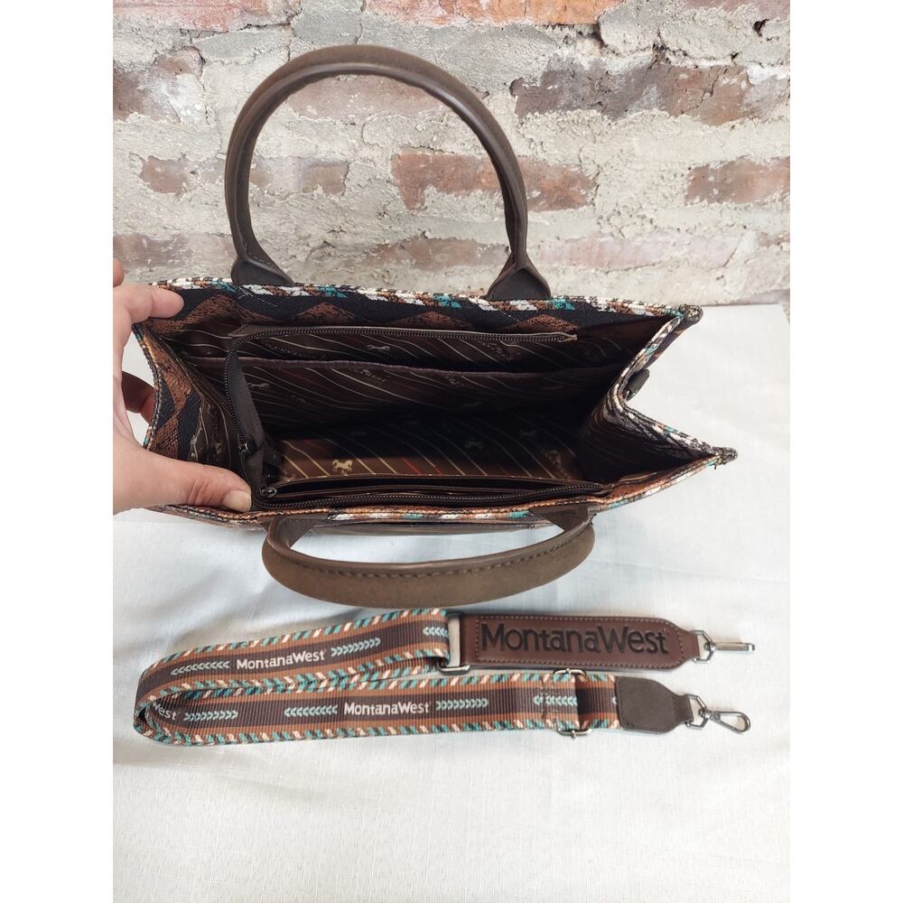 MontanaWest Womens Western Aztec Handbag Tote Shoulder Bag Brown Teal Zipper - Picture 5 of 5